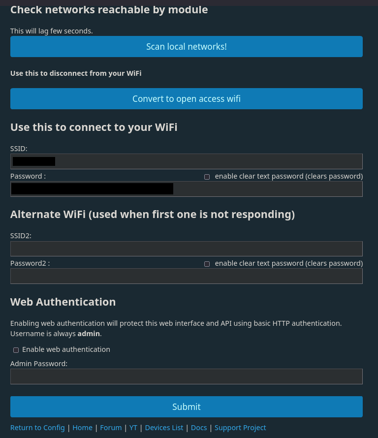 Configure WiFi page