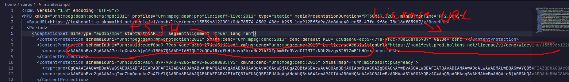 PSSH and License Server URL location in the XML code